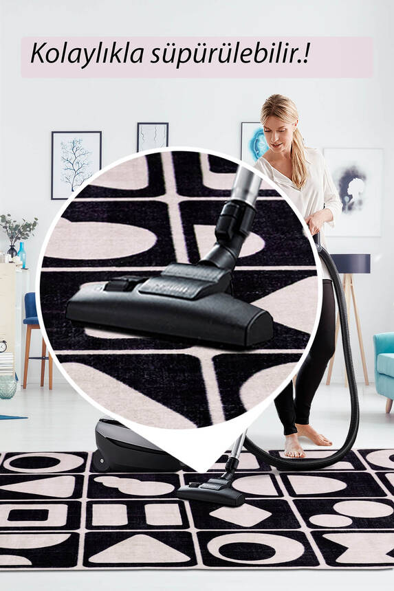 Artloop Fuga Yumuşak Dokulu Siyah/Beyaz Modern Desenli Halı KA 22 - 7