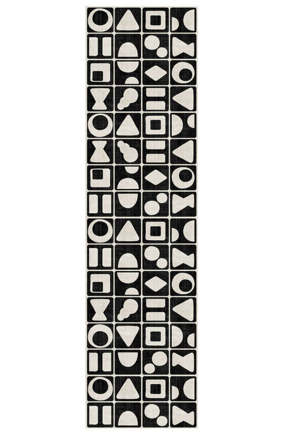 Artloop Fuga Yumuşak Dokulu Siyah/Beyaz Modern Desenli Halı KA 22 - 6