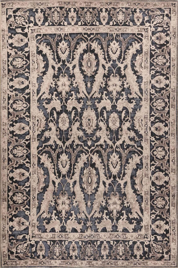 Artloop Fuga Yumuşak Dokulu Vizon/Mavi Klasik Desenli Halı KA 24 - 1