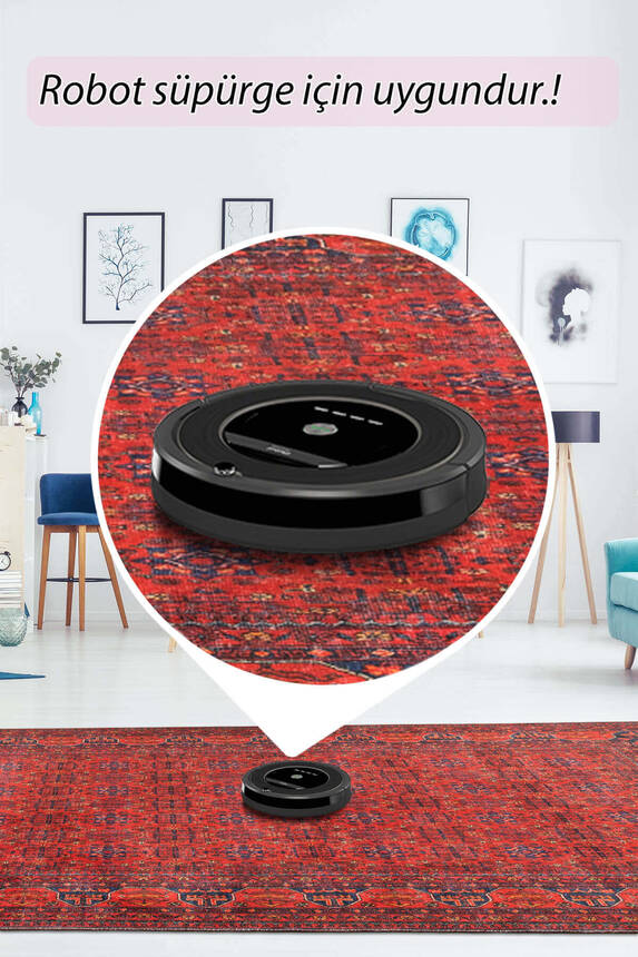 Outlet 150X150 Kare Artloop Fuga Yumuşak Dokulu Kırmızı Afgan Desenli Halı KA-29 - 7