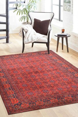 Outlet 150X150 Kare Artloop Fuga Yumuşak Dokulu Kırmızı Afgan Desenli Halı KA-29 - 1