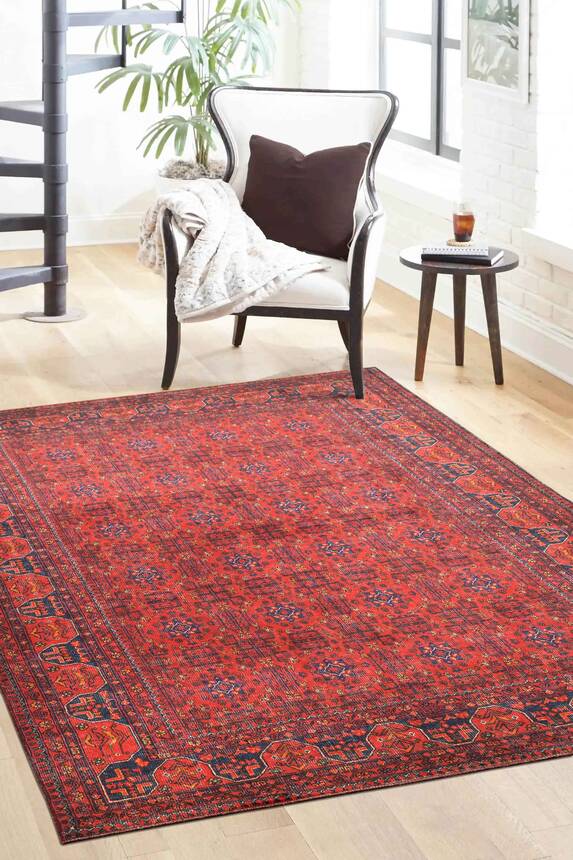 Outlet 150X150 Kare Artloop Fuga Yumuşak Dokulu Kırmızı Afgan Desenli Halı KA-29 - 1