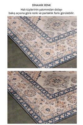 Artloop Fuga Yumuşak Dokulu Bej/Mavi Vintage Desenli Halı KA 30 - 5