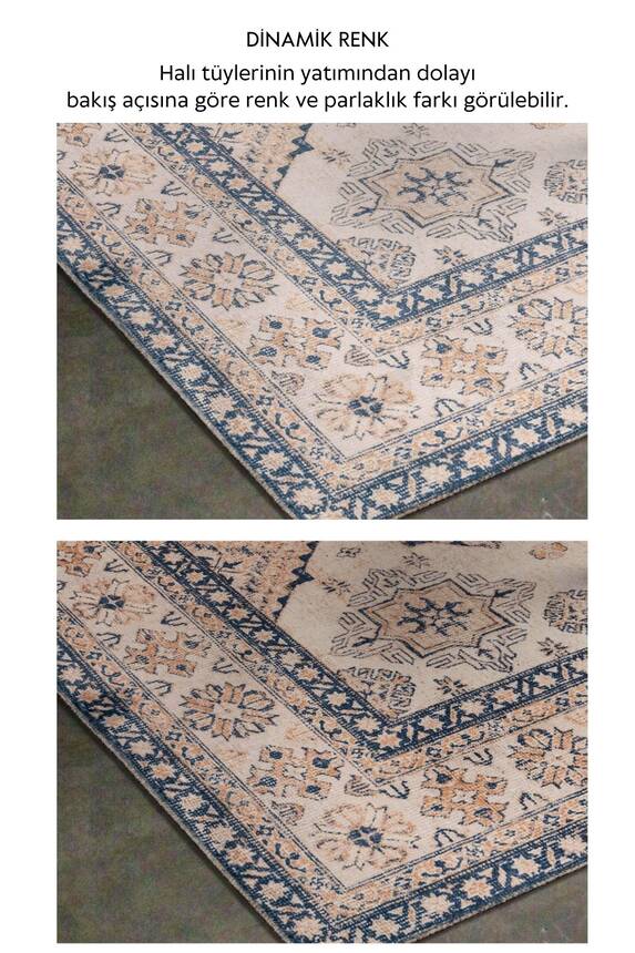 Artloop Fuga Yumuşak Dokulu Bej/Mavi Vintage Desenli Halı KA 30 - 5