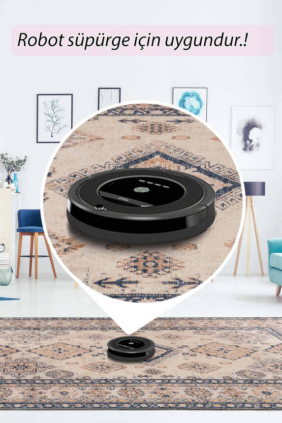 Artloop Fuga Yumuşak Dokulu Bej/Mavi Vintage Desenli Halı KA 30 - 6