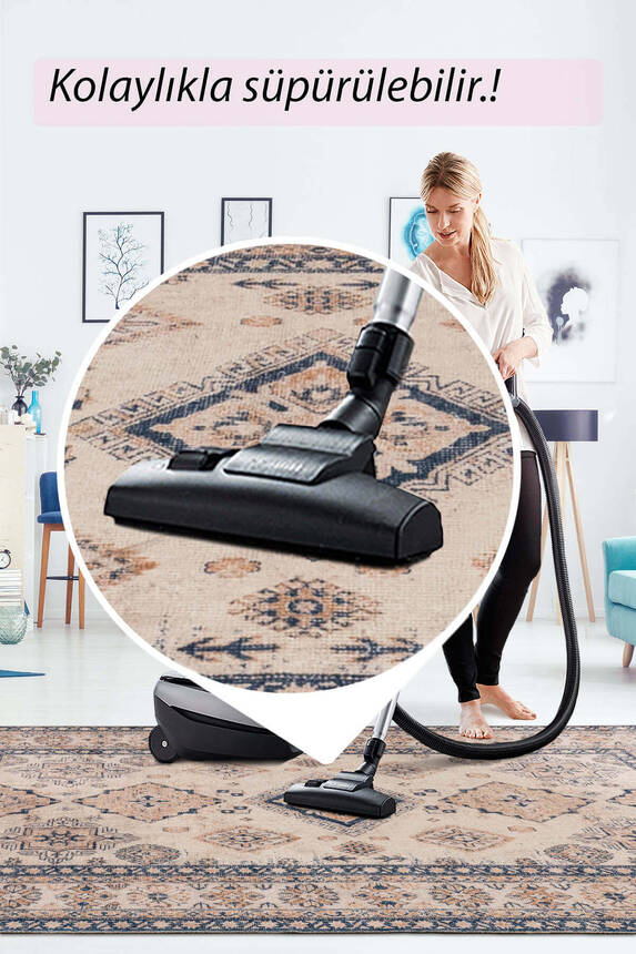 Artloop Fuga Yumuşak Dokulu Bej/Mavi Vintage Desenli Halı KA 30 - 7