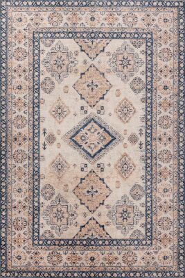 Artloop Fuga Yumuşak Dokulu Bej/Mavi Vintage Desenli Halı KA 30 - 2