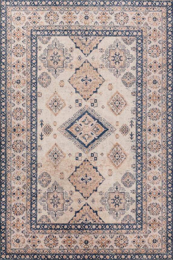 Artloop Fuga Yumuşak Dokulu Bej/Mavi Vintage Desenli Halı KA 30 - 2