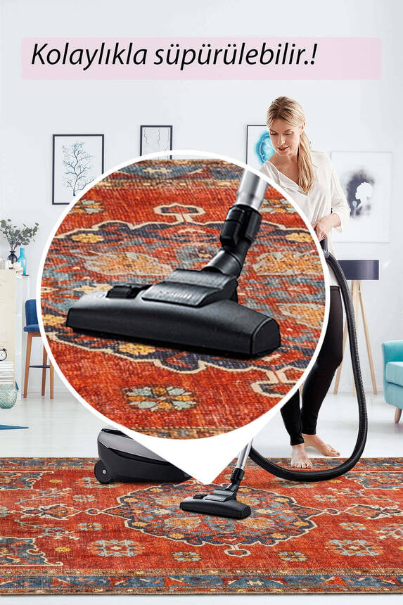 Artloop Fuga Yumuşak Dokulu Kırmızı Vintage Desenli Halı KA 34 - 7