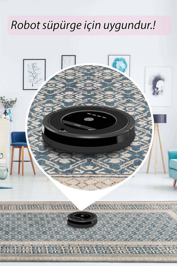 Artloop Fuga Yumuşak Dokulu Mavi Klasik Desenli Halı KA 35 - 6
