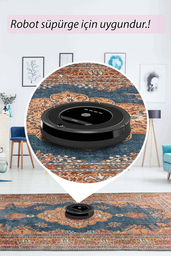 Artloop Fuga Yumuşak Dokulu Lacivert/ Kahverengi Klasik Desenli Halı KA 37 - 6