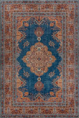 Artloop Fuga Yumuşak Dokulu Lacivert/ Kahverengi Klasik Desenli Halı KA 37 - 2