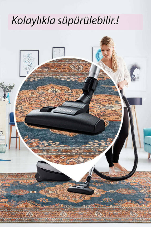 Artloop Fuga Yumuşak Dokulu Lacivert/ Kahverengi Klasik Desenli Halı KA 37 - 7