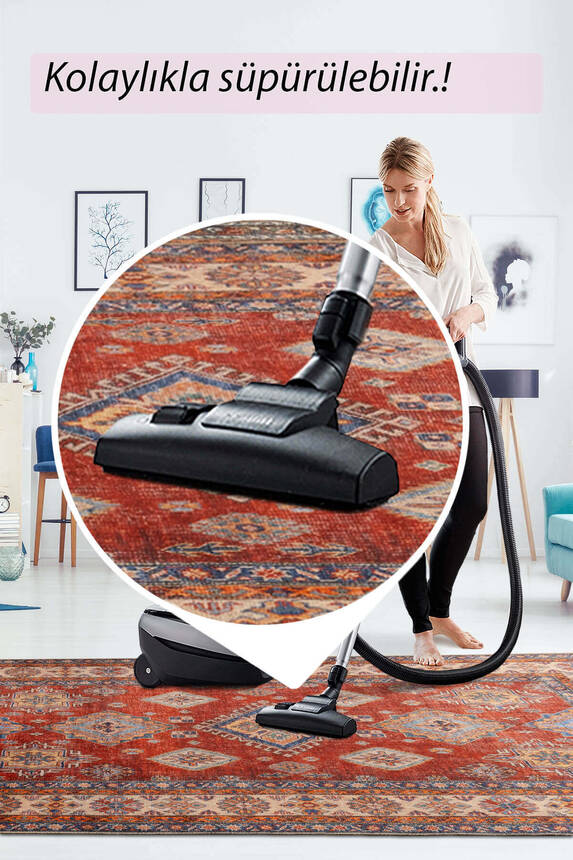Artloop Fuga Yumuşak Dokulu Kırmızı Vintage Desenli Halı KA 38 - 7