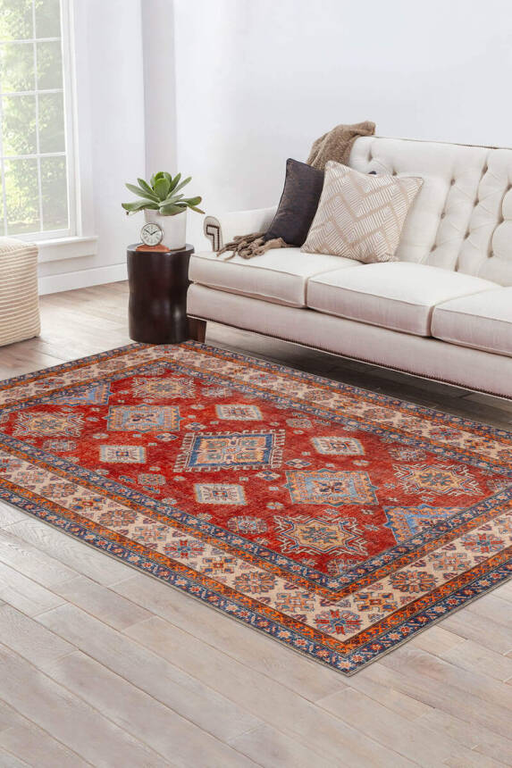 Artloop Fuga Yumuşak Dokulu Kırmızı Vintage Desenli Halı KA 38 - 1