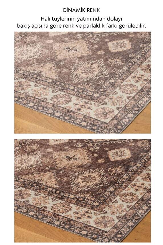 Artloop Fuga Yumuşak Dokulu Kahverengi Vintage Desenli Halı KA 39 - 5