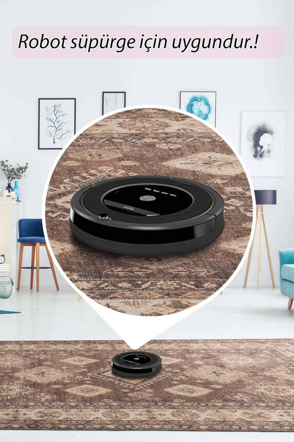 Artloop Fuga Yumuşak Dokulu Kahverengi Vintage Desenli Halı KA 39 - 6