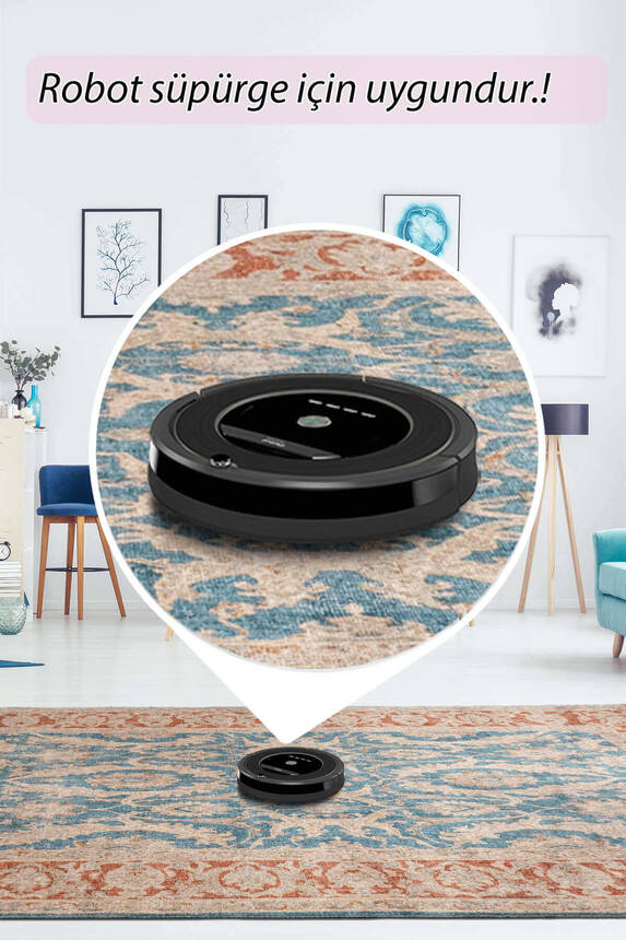 Artloop Fuga Yumuşak Dokulu Kırmızı/Mavi Klasik Desenli Halı KA 42 - 6