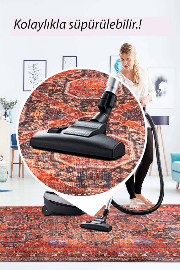 Artloop Fuga Yumuşak Dokulu Kırmızı Vintage Desenli Halı KA 45 - 7