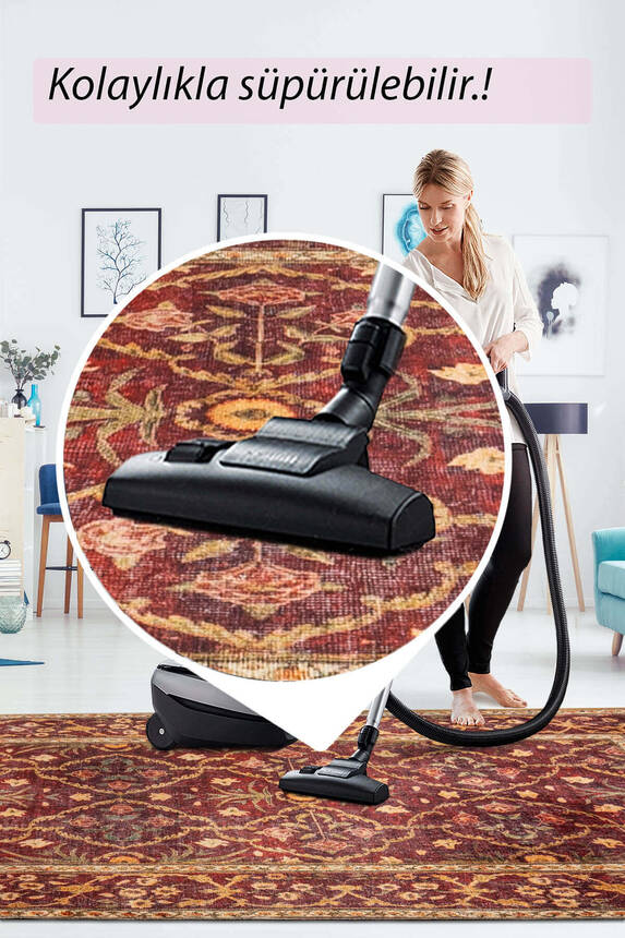 Artloop Fuga Yumuşak Dokulu Bordo Vintage Desenli Halı KA 48 - 7