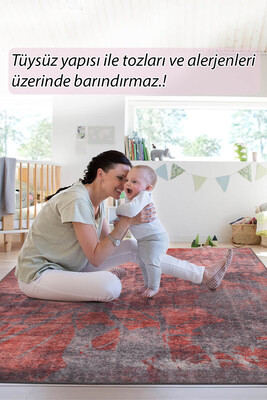 Fusion Modern Dokuma Taban Dekoratif Gri / Bordo Halı AL 422 - 8