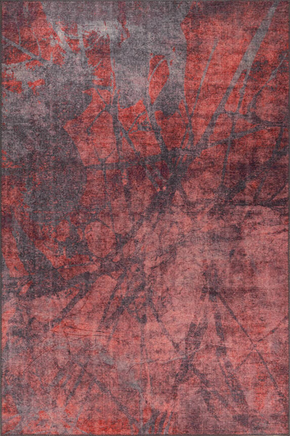 Fusion Modern Dokuma Taban Dekoratif Gri / Bordo Halı AL 422 - 2