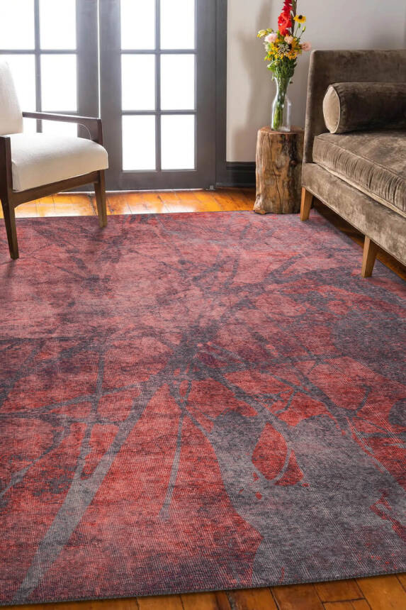 Fusion Modern Dokuma Taban Dekoratif Gri / Bordo Halı AL 422 - 1