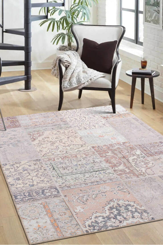 Jazz Patchwork Desenli Dokuma Taban Dekoratif Bej Halı AL 420 - 1