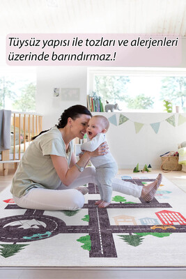 Minor Dokuma Taban Dekoratif Beyaz Arabalı Çocuk Halısı AL 407 - 8