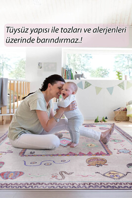 Minor Dokuma Taban Dekoratif Pembe Çocuk Odası Halısı AL 409 - 8