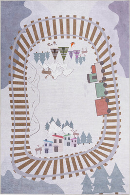 Minor Dokuma Taban Dekoratif Gri Tren Yolu Desenli Çocuk Halısı AL 411 - 2