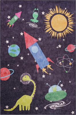 Minor Dokuma Taban Dekoratif Siyah Uzay Desenli Çocuk Halısı AL 412 - 2