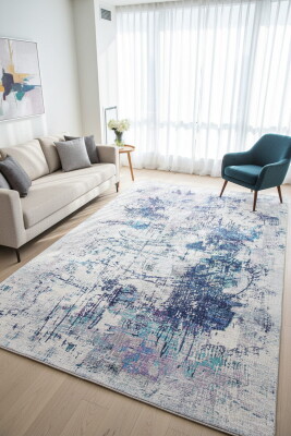 Funk Dokuma Taban Dekoratif Modern Gri / Mavi Halı AL 220 - Artloop