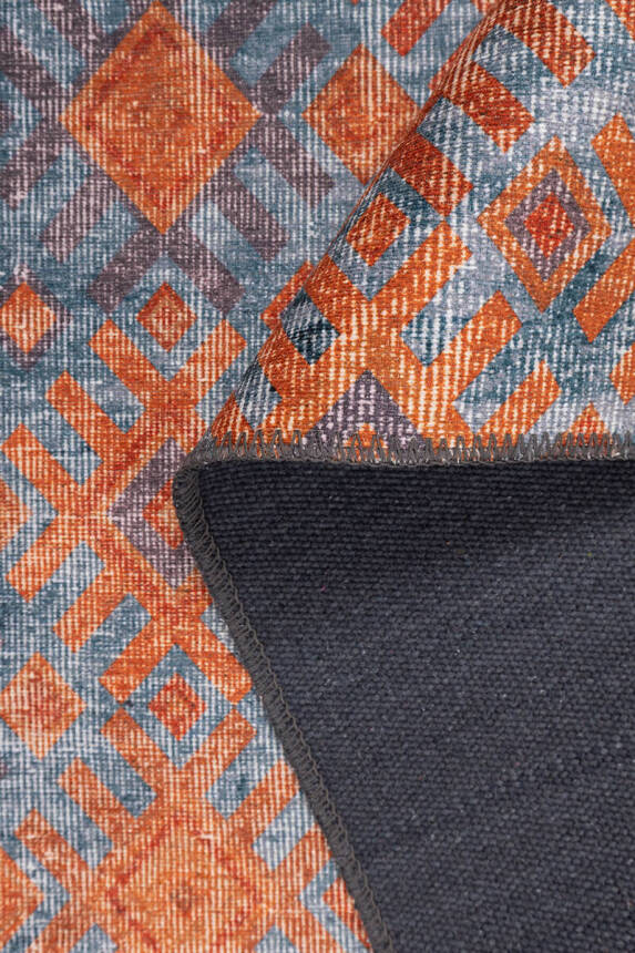 Funk Dokuma Taban Dekoratif Modern Turuncu / Mavi Halı AL 06 - 5