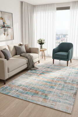 Funk Dokuma Taban Dekoratif Modern Yeşil / Turuncu Halı AL 252 - Artloop