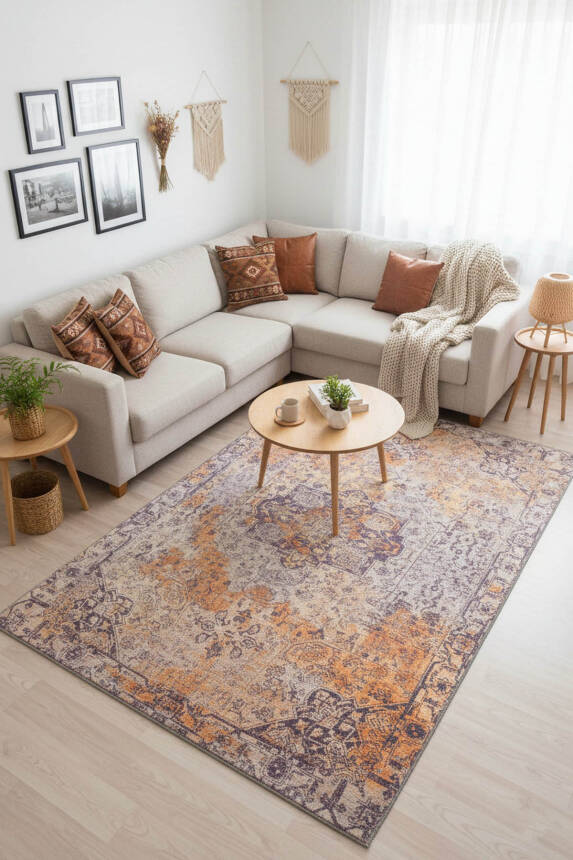 Fusion Modern Dokuma Taban Dekoratif Sarı Halı AL 237 - 1