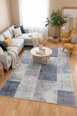 Jazz Patchwork Desenli Dokuma Taban Dekoratif Gri Halı AL 83 - 1