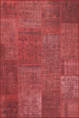 Jazz Patchwork Desenli Dokuma Taban Dekoratif Kırmızı Halı AL 164 - 2