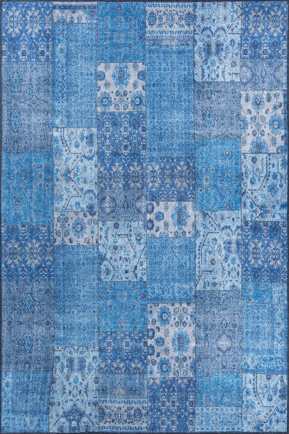 Jazz Patchwork Desenli Dokuma Taban Dekoratif Mavi Halı AL 325 - 1