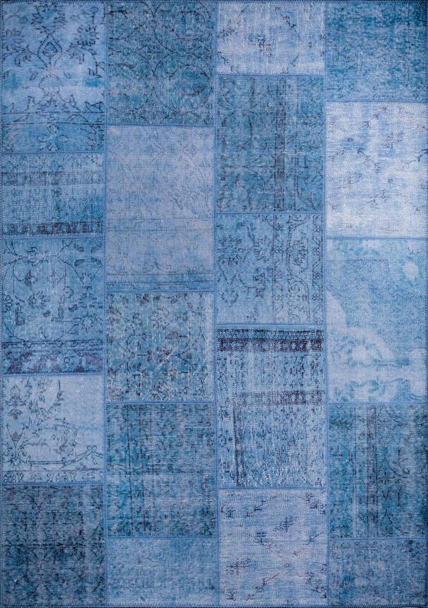 Jazz Patchwork Desenli Dokuma Taban Dekoratif Mavi Halı AL 46 - 1