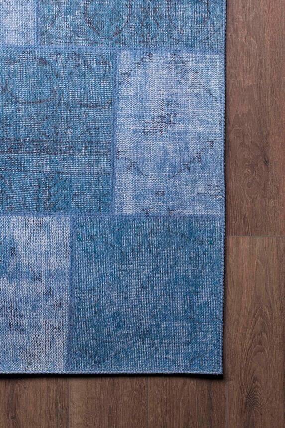 Jazz Patchwork Desenli Dokuma Taban Dekoratif Mavi Halı AL 46 - 2