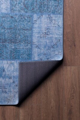 Jazz Patchwork Desenli Dokuma Taban Dekoratif Mavi Halı AL 46 - 4