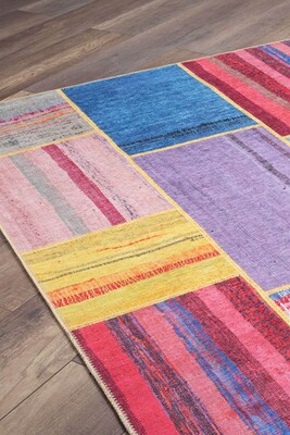 Jazz Patchwork Desenli Dokuma Taban Dekoratif Renkli Halı AL 48 - 7