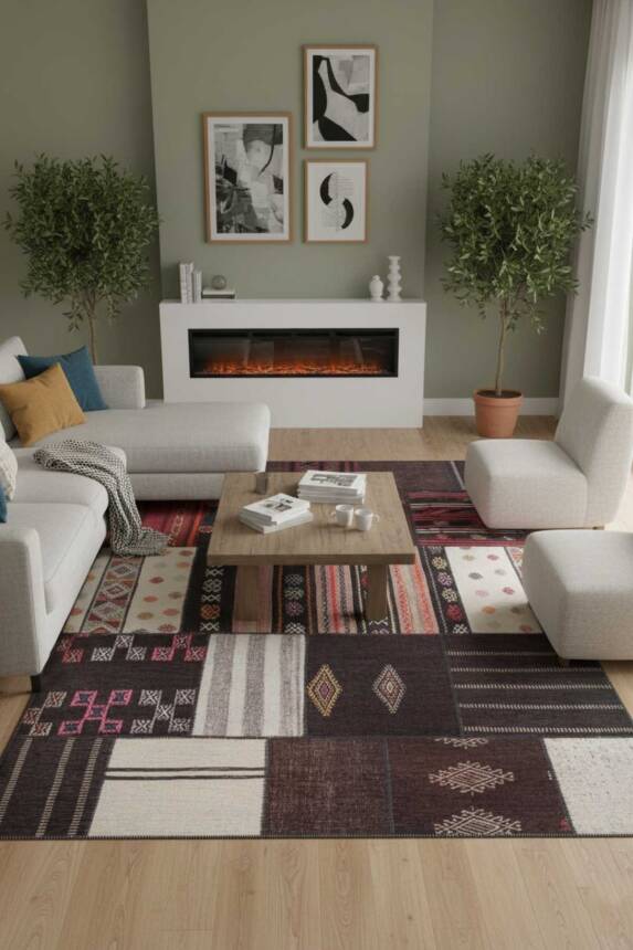 Jazz Patchwork Desenli Dokuma Taban Dekoratif Renkli Halı AL 45 - 1