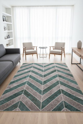 Jazz Patchwork Desenli Dokuma Taban Dekoratif Yeşil Halı AL 49 - Artloop