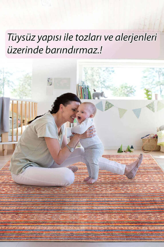 Soul Etnik Desenli Dokuma Taban Dekoratif Kırmızı Halı AL 431 - 8