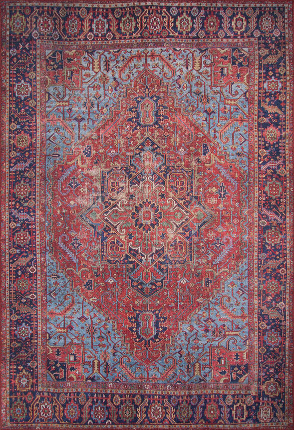 Blues Vintage Desenli Dokuma Taban Dekoratif Bordo Halı AL 162 - 1