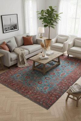 Blues Vintage Desenli Dokuma Taban Dekoratif Renkli Halı AL 170 - 1