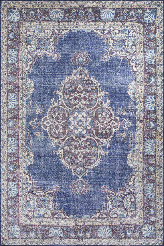 Blues Vintage Desenli Dokuma Taban Dekoratif Lacivert Halı AL 249 - 1