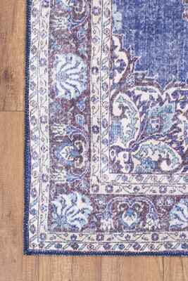 Blues Vintage Desenli Dokuma Taban Dekoratif Lacivert Halı AL 249 - 2